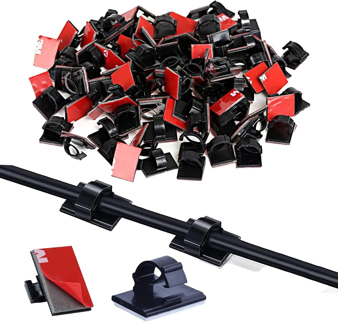 GWHOLE 100Pcs Adhesive Cable Clips | Strong Self-Adhesive Cord Organizer, Wire Management Clips for Office, Home, Car