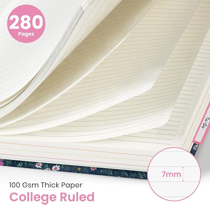 Large Spiral Lined Notebooks for Work with Removable Dividers & Tabs, 8.5"x11" Pretty Hardcover 5 Subject Notebook Journal for Women, College Ruled, Perfect for Study & Office Organization, 280 Pages, Twilight Bloom