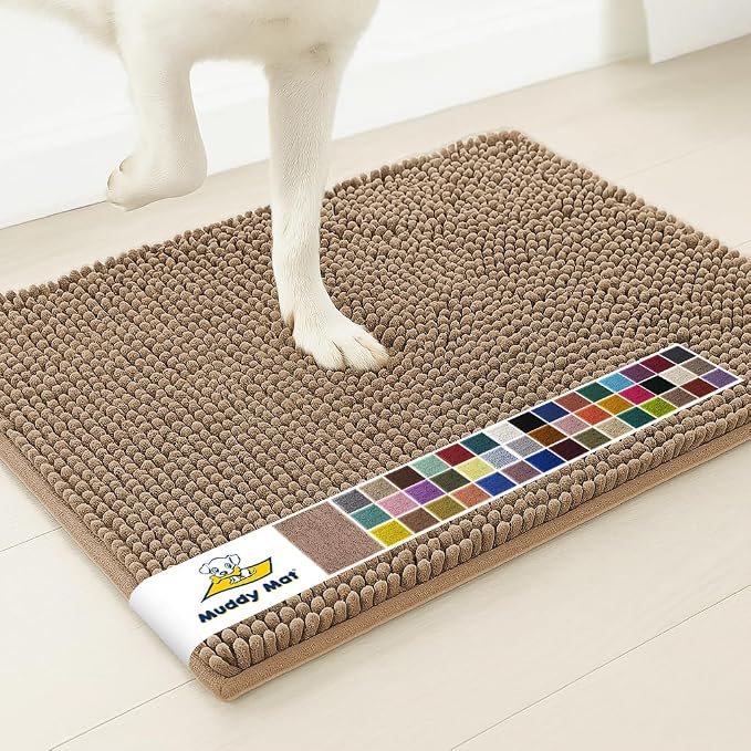 Muddy Mat® | Super Absorbent Door Mat Indoor, Microfiber Quick Dry Chenille Entryway Rug, Non-Slip Front Door Mat, Indoor Mats for Entryway, Machine Washable Pet Rug, Tan 20" x 48"