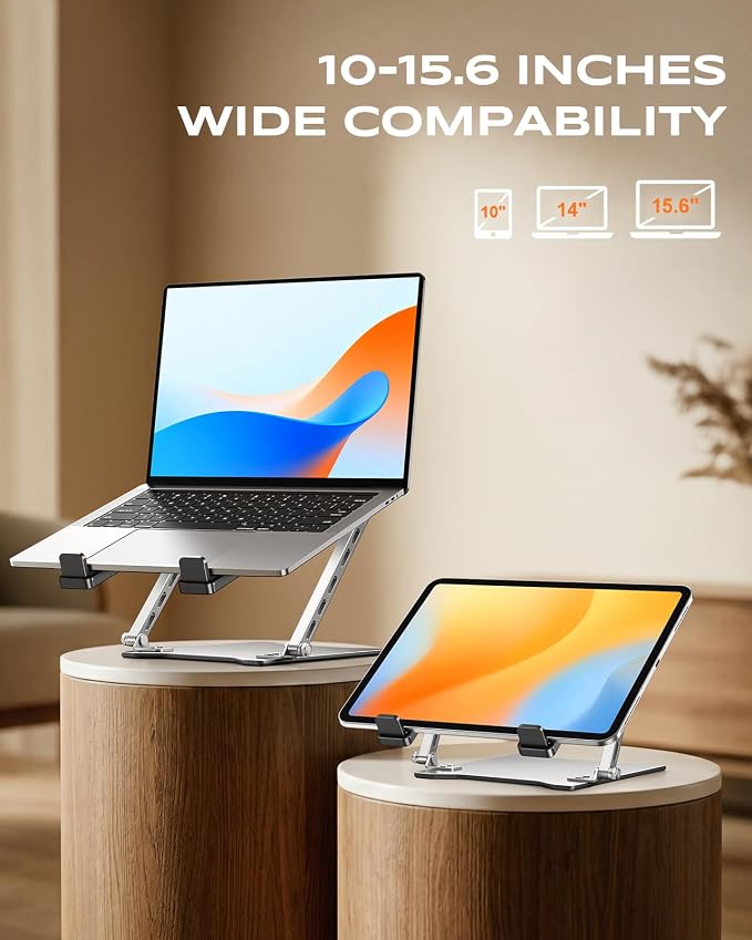RIWUCT 2026 Ultra-Slim Portable Laptop Stand for Desk, Height Adjustable & Dual-Bar Support Laptop Riser Holder, Ventilated Computer Printer Stand, Compatible with MacBook/Dell/HP(10-15.6")