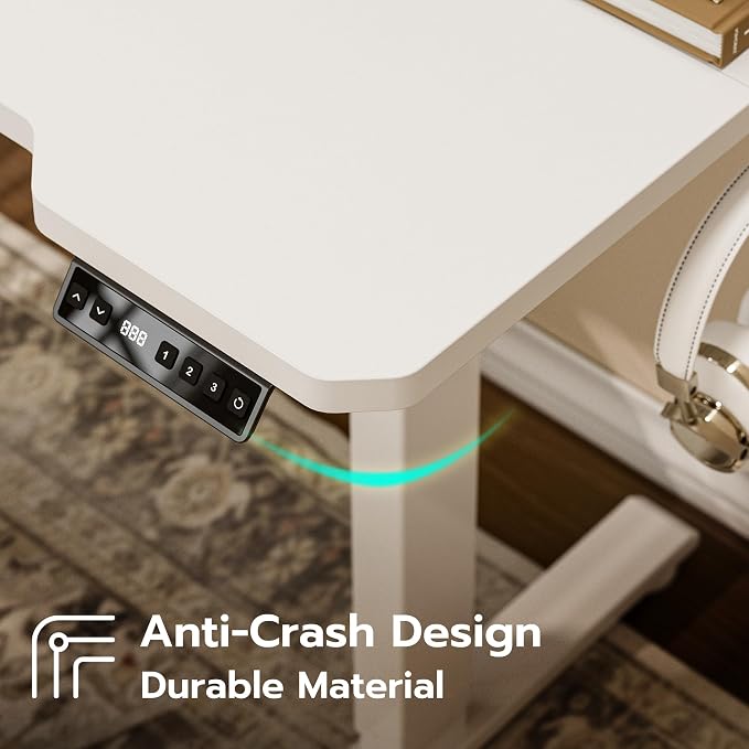 Acrolix L Shaped Electric Standing Desk - 51x31.5 Inch Reversible Corner Sit Stand Desk with Hook&Cup Holder,Electric Height Adjustable Table,for Small Home Office&Bedroom Computer Desk, White