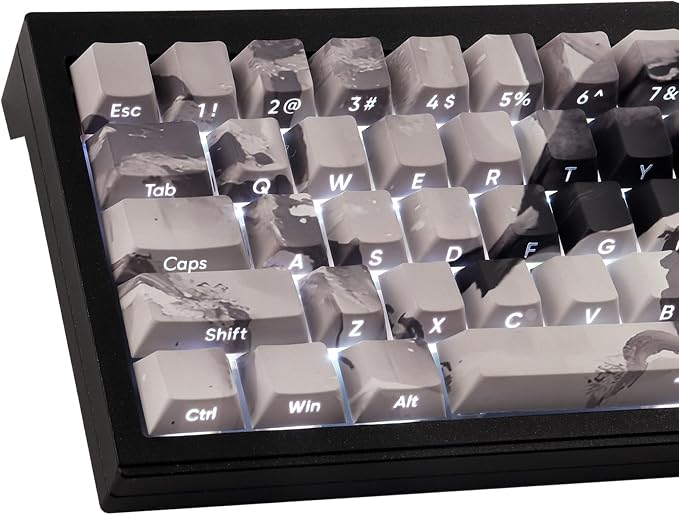 Tsungup PBT Side Print Keycaps,135 Keys Dye Sub Shine Through Keycap Set,Gray White Inked Bird Custom Key caps Cherry Profile Keycaps for Cherry MX Switches Mechanical Keyboards
