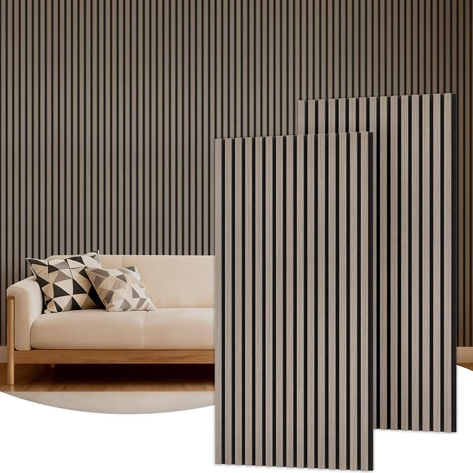 TONOR Wood Slatwall Panels, 2 Pack 47.2" x 23.6"/ 120 x60cm(15.5ft²) Acoustic Wall Panels, Wood Slat Acoustic Panels for Noise Cancelling and Wall Décor Living Room, Bedroom, Home Decor, Office, Gray