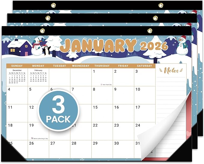 3 Pack of Desk Calendar 2026-2027, 21-Month Calendar Runs Unitl June 2027, Large 17" x 12" Monthly Desktop & Wall Calendar for Home & Office - Watercolor Festival