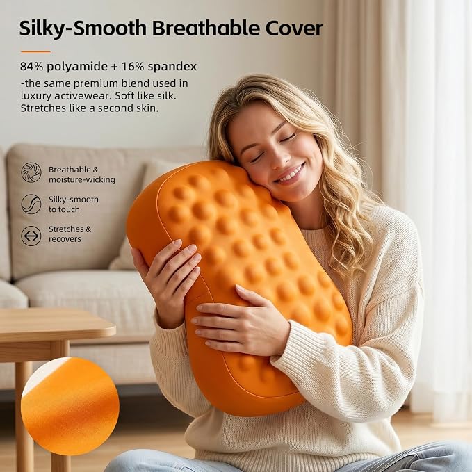 Foot Rest Under Desk, Memory Foam Ergonomic Footrest, Orange | Massage Pebble Surface, Office Foot Stool for Under Desk at Work, Gaming Foot Rest, Washable Cover, Non-Slip Base