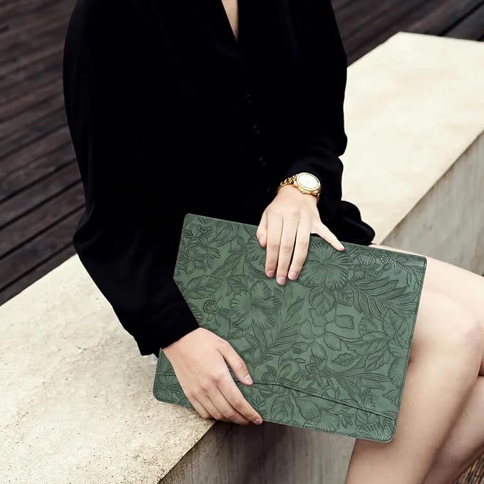 AZXCG Embossed Leather Padfolio for Women, Professional Bussiness Portfolio Organizer with A4 Notepad Holder, Zippered Portfolio Binder Fits 13" Ipad/Tablet,Gift for Women,Valentine's Day