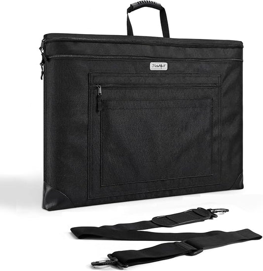 JusArt Art Portfolio Bag, 18x24 Foldable Light Weight Portfolio Folder Case with Adjustable Shoulder Strap, Leather Corners, Waterproof Art Bag for Artists and Adults for Artwork, Poster, Sketching
