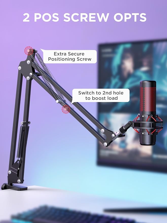 InnoGear Boom Arm Microphone Mic Stand for Blue Yeti HyperX QuadCast SoloCast Snowball Fifine Shure SM7B and Other Mic, Extended Mic Arm (Black)