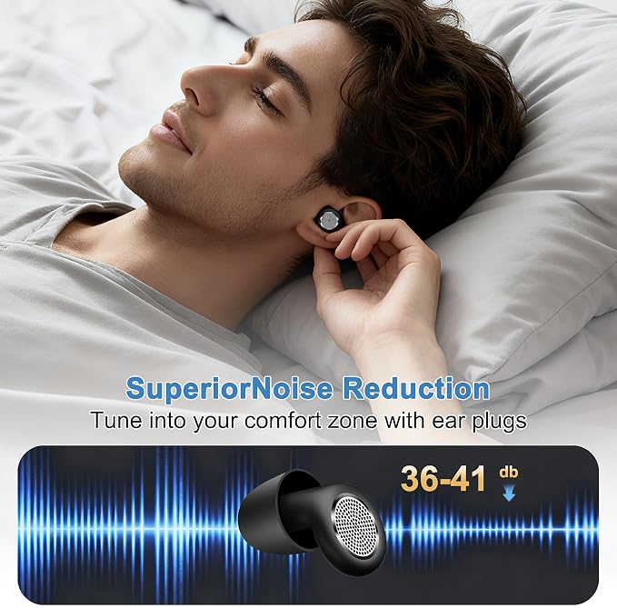 Reusable Silicone Ear Plugs, 41dB NRR Noise Cancelling Earplugs, Washable Soft Noise Reduction Earplugs with Portable Case for Sleeping Snoring Travel Work Study(Black)