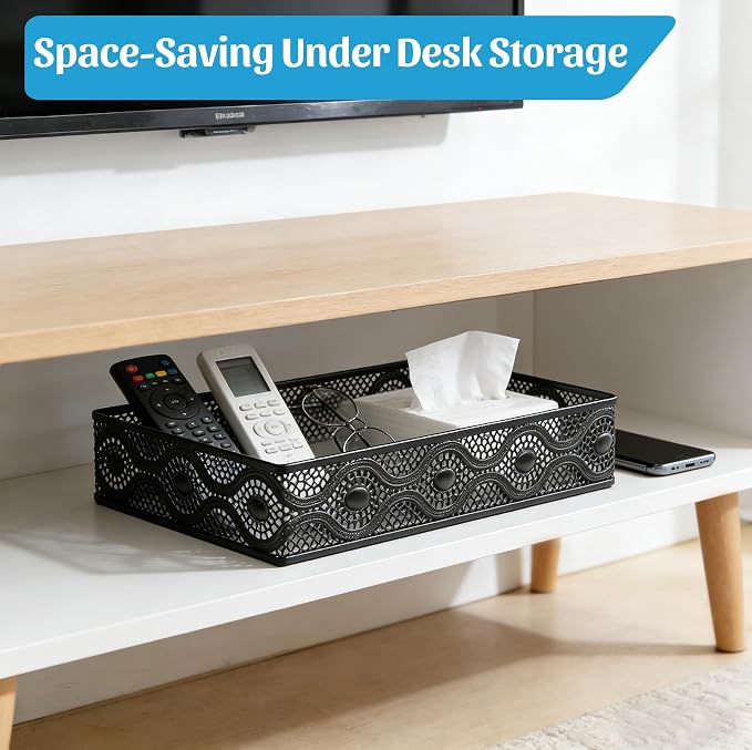 Desk Paper Tray Organizer, Metal Mesh Storage Basket for Office Home | Desktop Decorate Trays Organizing, Large Storage Basket for Office Supplies Mail File Print A4 Paper, Black, Pattern 1#