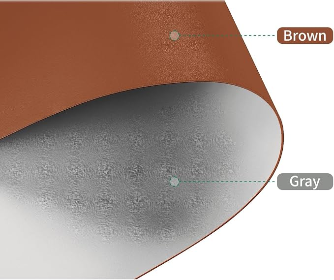1.8mm Thick Leather Table Protector - Heavy Duty Waterproof Desk Cover for Dining,Coffee Table, Nightstand, Dresser Top Non-Slip Scratch Resistant Surface, 16x36 Inch (Brown+Gray)