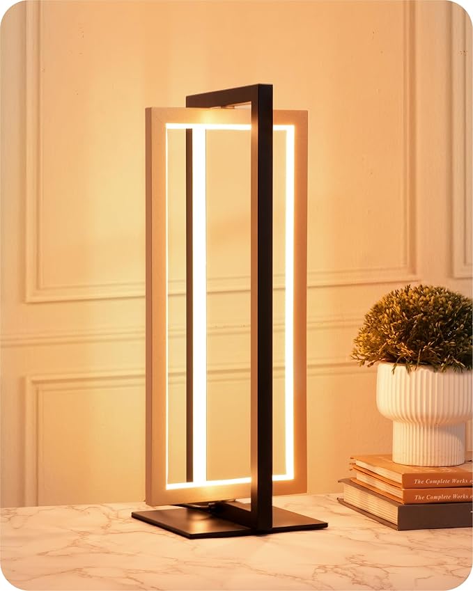 EDISHINE LED Table Lamp, 3 Color Temperatures Bedside Lamp (3000K 4500K 6000K), Stepless Dimmable Nightstand Lamp for Living Room Bedroom Office, Dual-Frame Rectangle, Angle Adjustable 850LM 18W