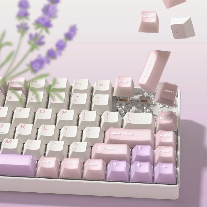 Womier Mechanica Keyboard Keycaps Pink, Jelly PBT Keycaps 60 75 100 Percent, Translucent Jade Keyboard Key caps Custom 127 Keys, Cherry Profile for Cherry Gateron MX Mechanical Gaming Keyboards