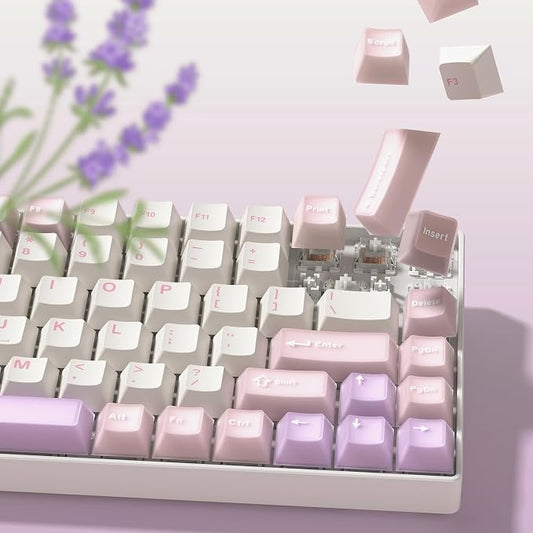 Womier Mechanica Keyboard Keycaps Pink, Jelly PBT Keycaps 60 75 100 Percent, Translucent Jade Keyboard Key caps Custom 127 Keys, Cherry Profile for Cherry Gateron MX Mechanical Gaming Keyboards