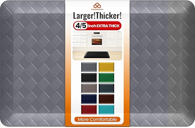 4/5 Inch Extra Thick Kitchen Mats for Floor,Non Slip Anti Fatigue Kitchen Rugs,Waterproof Stain Resistant Sink Mat,Cushioned Standing and Comfort Mats for Office (17"x24" Grey)