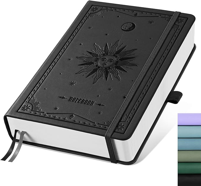 EMSHOI Blank Notebook Journal - 320 Pages, 100gsm Thick Paper, A5 Hardcover Leather, Art Sketchbook for Drawing, Unlined, Plain Sketch Book for Women Men Work Writing, 5.75 X 8.38, Black