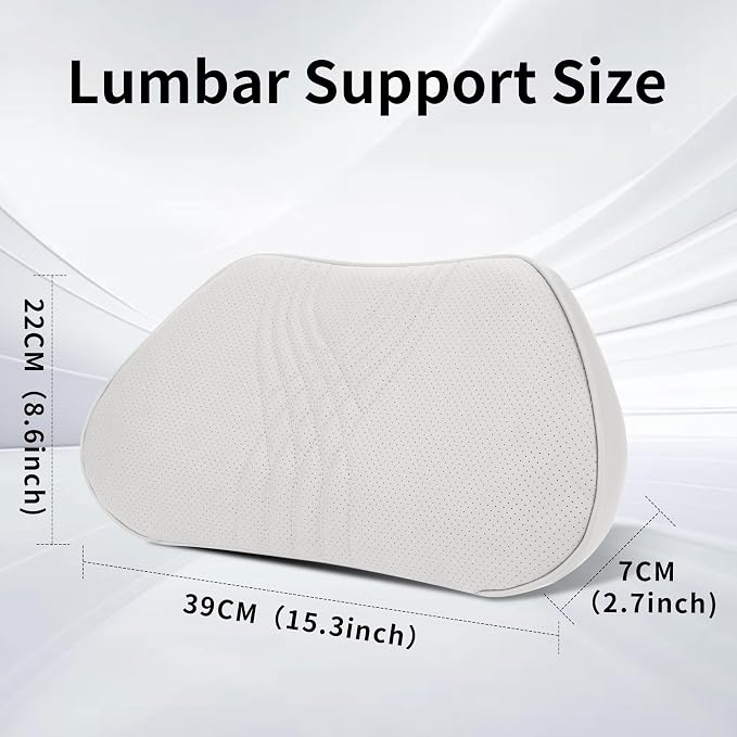 Lumbar Support Pillow for Car Seat, Office Chair, Off-White, 1PC | Leather Lumbar Pillow Memory Foam Lower Back Cushion for Back Pain Relief Improve Posture, Ergonomic Back Rest Gaming Chair