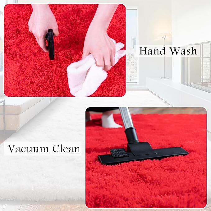 5x7 Area Rugs for Living Room, Red Fluffy Shaggy Rug Soft Carpets, Rugs for Bedroom Nursery Kids Room Dorm Home Decor Aesthetic