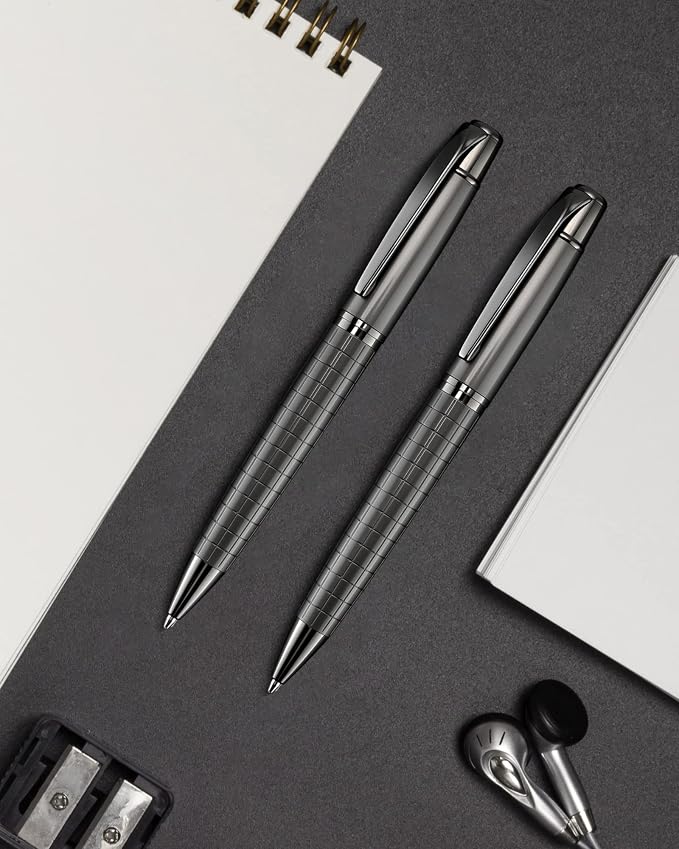 Cambond Ballpoint Pens Black Ink - Weighted Metal Twist Gun Black Pens for Police Uniform Flight Attendant Business, 1.0 mm Medium Point Smooth Writing, 3 Pens with 6 Refills (Gun Black)