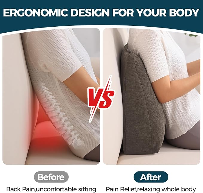 Back Support Pillow for Recliner Soft Dual Layer Lumbar Support Pillow with Shredded Memory Foam Ergonomic Orthopedic Couch Lumbar Cushions for Elderly Lower Back Pain Relief Brown