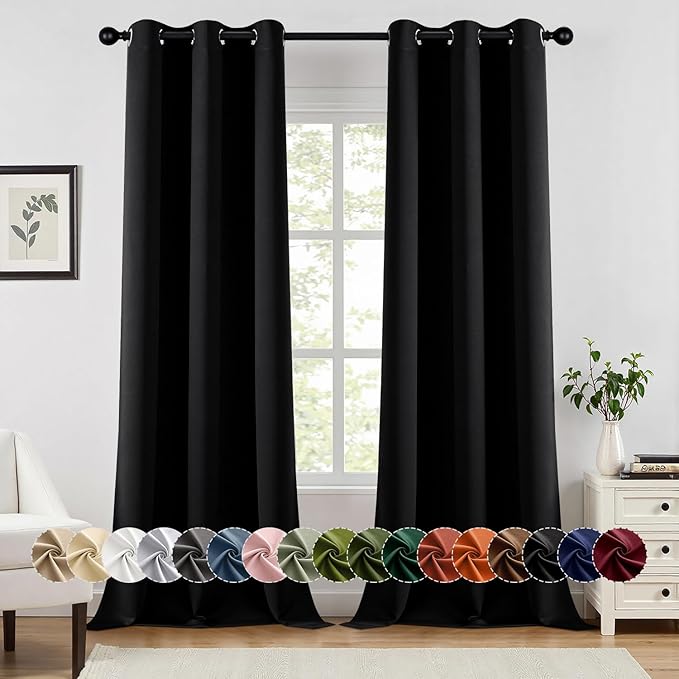 MIULEE Blackout Curtains for Bedroom Living Room 2 Panels, Thermal Insulated Room Darkening Drapes Grommet Noise Reducing Light Blocking Window Treatments 96 Inches Long 40x96 Inch Black