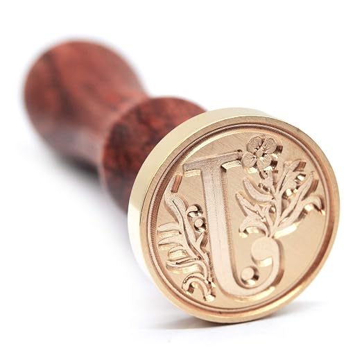 Medieval Initial Alphabet Sealing Wax Stamp, Brass Head Wooden Handle, for Thanksgiving Card/Envelope/Gift Wrap/Wedding Engagement Party Invitation - Letter J
