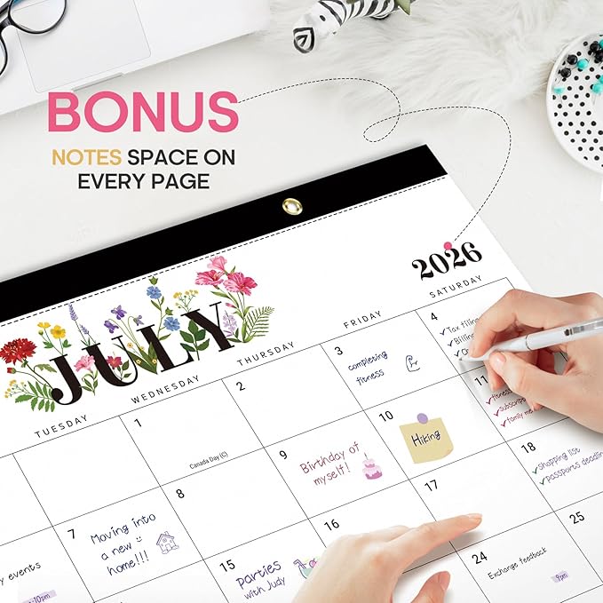 Desk Calendar 2026-2027, 18-Month Calendar Runs from July 2026 to December 2027, Large 17" x 12" Monthly Desktop & Wall Calendar for Home & Office - Soft Botanica
