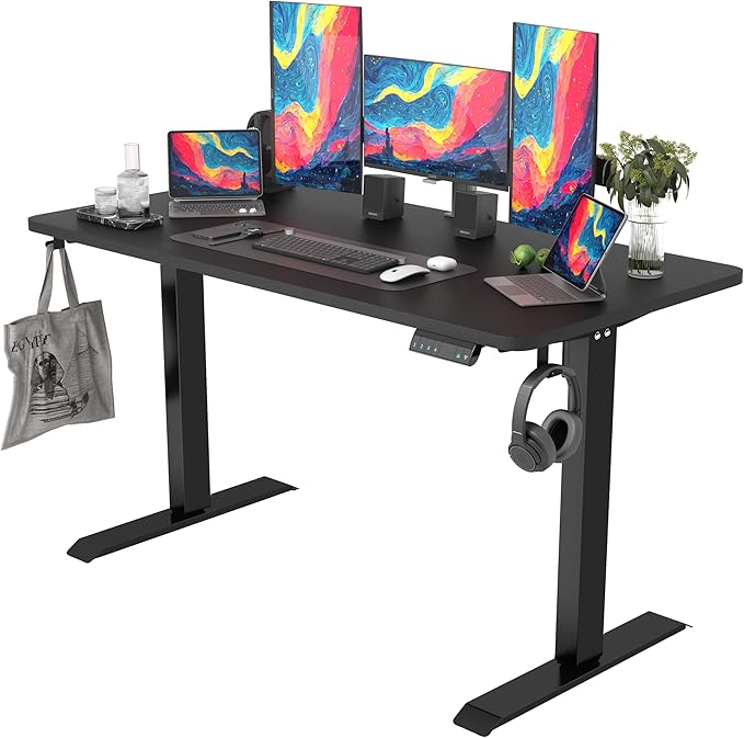 Monomi Electric Standing Desk 55x24 Inches, Height Adjustable Sit Stand Up Computer Desk for Home Office, Ergonomic Workstation with 178LBS Load Capacity & Quiet Motor, Two-Piece Desktop, Black