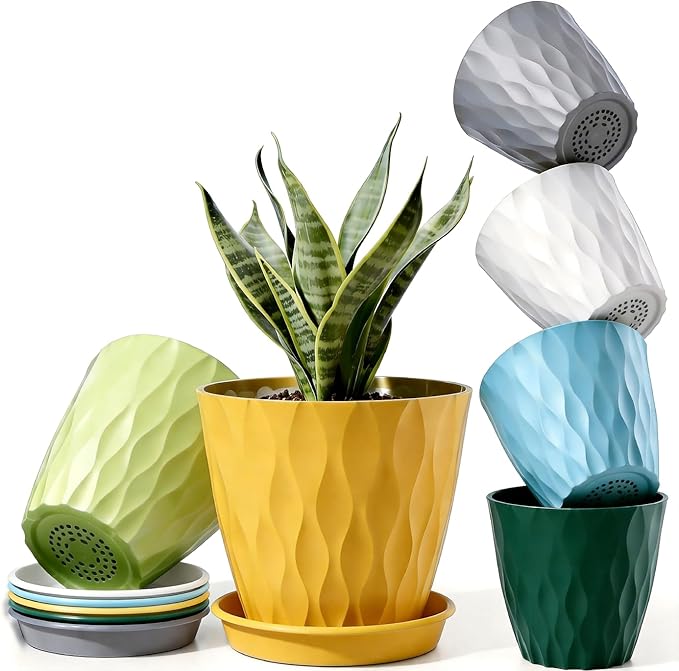 6 Pack Plant Pots with Drainage Holes, 4 Inch Plastic Indoor Flower Pots, Succulent Pots for Orchids, Violets, Succulents, Herbs and Other Small Plant, Multicolor