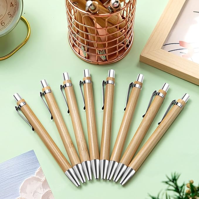 SATINIOR 150 Pcs Bamboo Ballpoint Pens Wooden Retractable Ballpoint Pen Bamboo Black Ink 1mm Pen Wood Sustainable Pens for Men Women Employee Writing Signature Journaling Home Office School