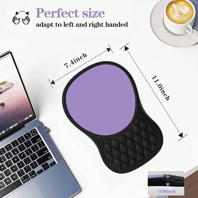 Ergonomic Mouse Pad with Wrist Rest, Memory Foam Mousepad with Wrist Support and Non-Slip PU Base for Pain Relief, Massage Bulge Mouse Mat for Office, Home, Computer Desk (Black + Purple)