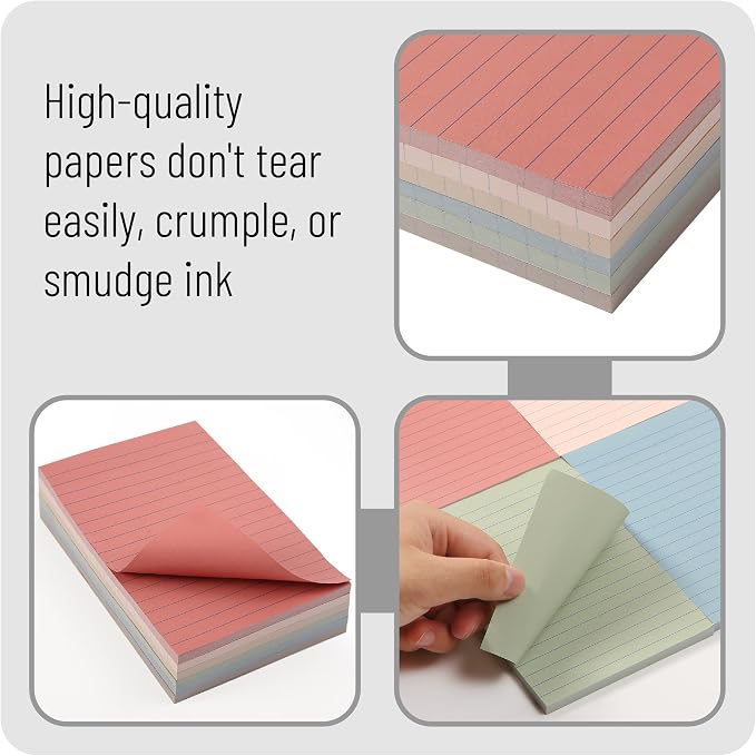 Mr. Pen- Lined Sticky Notes, 4" x 6", 6 Pads, 60 Sheets/Pad, Vintage Color | Sticky Notes with Lines, Ruled Post Stickies, Memo Pads, Self-Stick Note Pad for Office, School, Home, Study