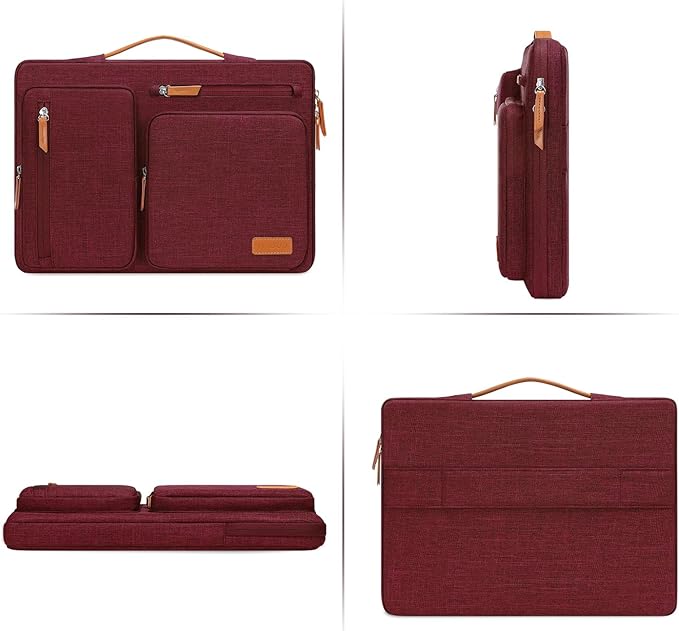 MOSISO 360 Protective Laptop Case 14 inch, 14 inch Laptop Sleeve Compatible with HP Lenovo Dell ASUS Acer, HP, Dell Latitude, Lenovo, Side Open Carrying Case with 4 Zipper Pockets&Handle, Wine Red