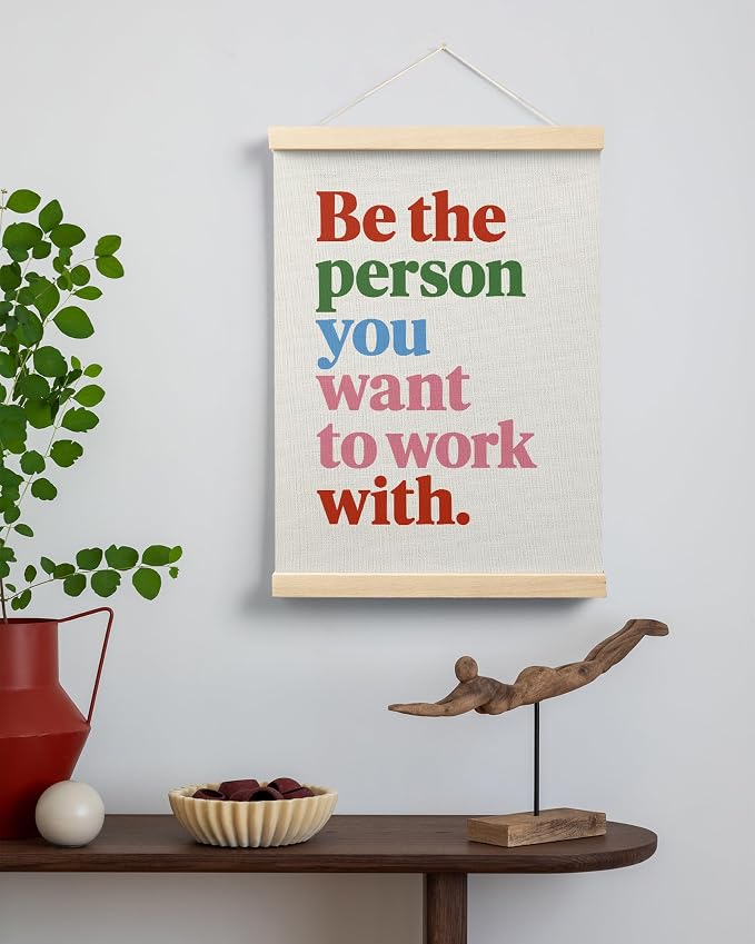 FGFK Be the Person You Want to Work with Inspirational office Framed hanging Canvas wall art Poster Prints decor for women,Colorful Motivational posters office decorations for work,12x16 Inch