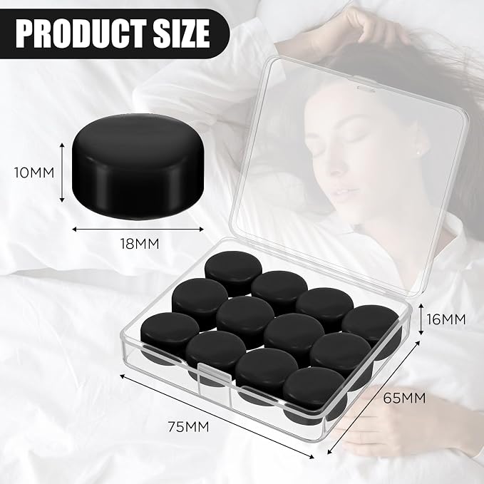 TrelaCo 12 Pack Soft Ear Plugs for Sleeping, Reusable Moldable Silicone Earplugs Noise Cancelling Reduction for Concerts, Swimming, Shooting, Snoring, Airplane, Musicians, Motorcycle (Black)