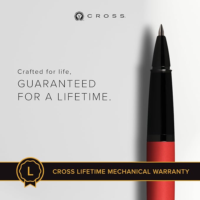 Cross Bailey Matte Red Lacquer Rollerball Pen - Refillable Pen for Smooth Writing - Well-Balanced, Distinctive Design - Easy Handling - Comfortable Grip - Gift-Ready Black Ink