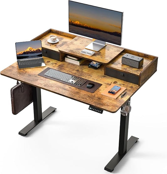 48 x 30 Inch Electric Standing Desk with 2 Drawers, Adjustable Height Widened Stand Up Desk with Storage, Sit to Stand Ergonomic Workstation for Home Office, Rustic Brown