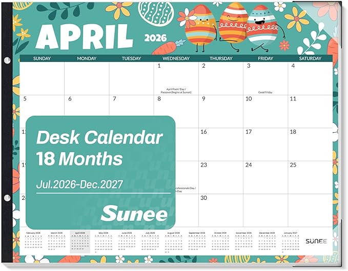 SUNEE Desk Calendar 2026 Large 22x17 from April 2026 to December 2027, Extra Large Desktop Monthly Calendar Pad 21 Months For Teacher or Office, Desk Top, Seasonal