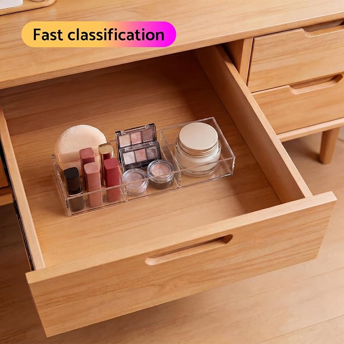 3 Section Clear Acrylic Drawer Organizer Tray, Office & Makeup Drawer Organizer (11.8x4.3 inch)