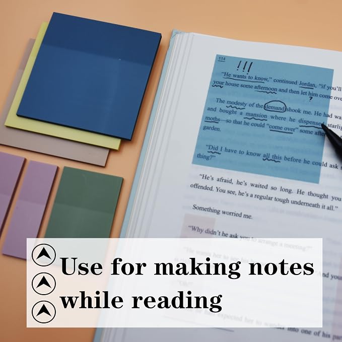 YOUDEFUL Translucent Sticky Notes, Cute Clear Sticky Notes, 3"x3" Waterproof Transparent Sticky Note Pads for Books Annotation, Clear Post it Notes for Bible Journaling Study