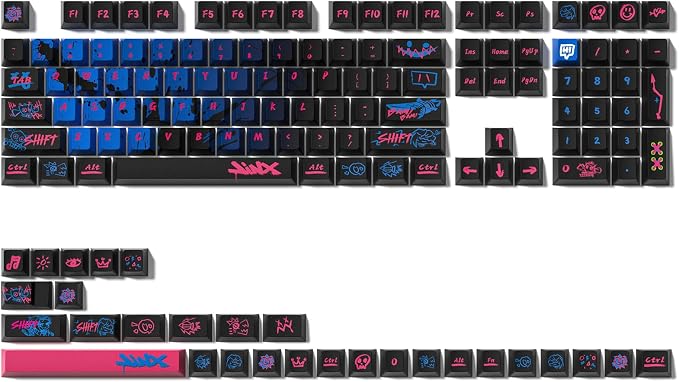 PBT Keycaps, Jinx Theme keycaps Set for Mechanical Keyboard, Cherry Profile and High Contrast Custom Keyboard Key Caps for 60 65 75 100 Percent (137 Keycap Set)