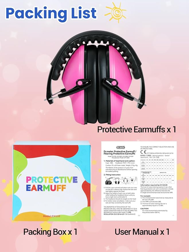 Dr.meter Ear Muffs for Noise Reduction: SNR27.4 Noise Cancelling Headphones for Autism with Adjustable Headband - Kids Ear Protection for Monster Truck, Airplane, Fireworks, Concerts and Kids Autism