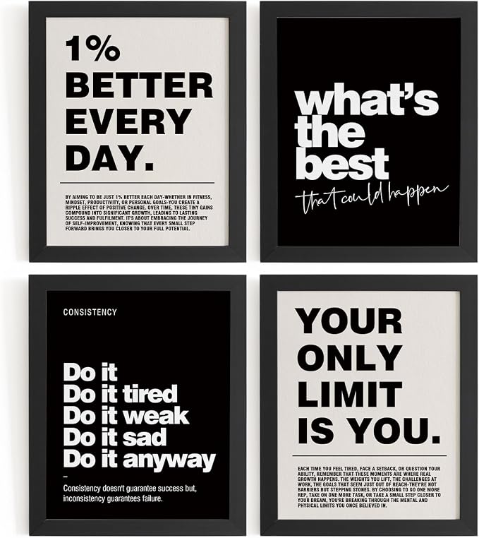 DSHFG Motivational Inspirational Office Wall Art Decor Prints Set of 4, Black Motivational Wall Decor Trendy Retro Posters for Office Home Decor, 8x10 Unframed