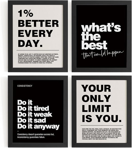 DSHFG Motivational Inspirational Office Wall Art Decor Prints Set of 4, Black Motivational Wall Decor Trendy Retro Posters for Office Home Decor, 8x10 Unframed
