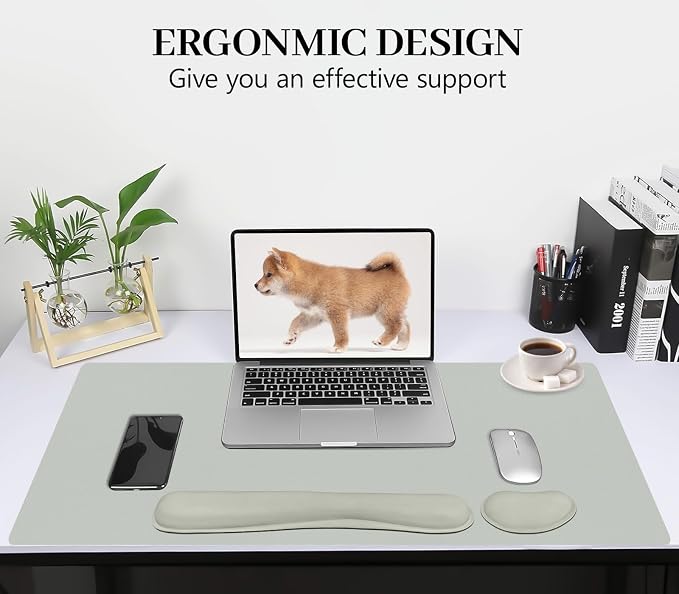 Mouse and Keyboard Pad, 3-in-1 Desk Mat Set, Wrist Rest for Computer Keyboard, Ergonomic Keyboard Wrist Rest Set for Office Home Decor(Light Grey, 31.5" x 15.7")