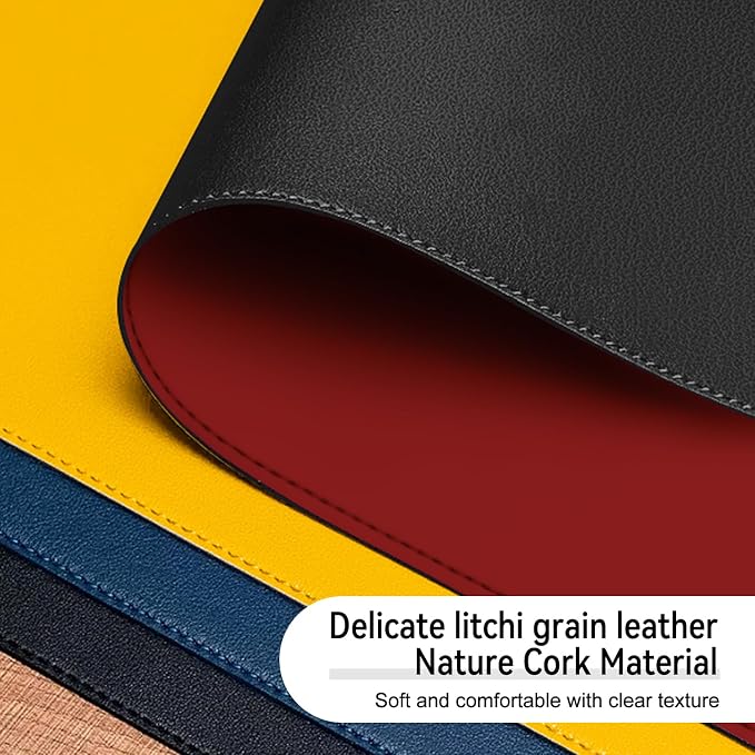 Dual Sided Leather Desk Mat - Waterproof Desk Pad - Ideal for Large Mouse Pad and Desk Mats on Top of Desks (Black, 11"*8")