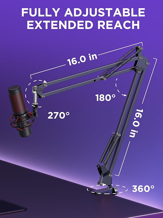 InnoGear Mic Stand for Blue Yeti, Heavy Duty Microphone Stand with Microphone Windscreen and Dual Layered Mic Pop Filter Suspension Boom Scissor Arm Stands for Blue Spark and Other Mics, Large