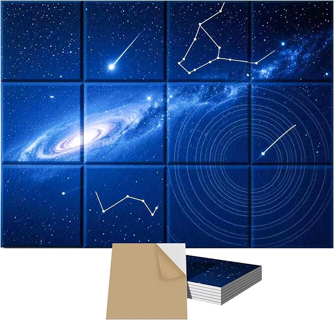 12 Pack Art Acoustic Panels, TEMGCUAM Self-Adhesive Sound Absorbing Wall Panels, 48"×36" Decorative Acoustic Treatment Panels for Home Office, Studio, Ceiling & Media Room