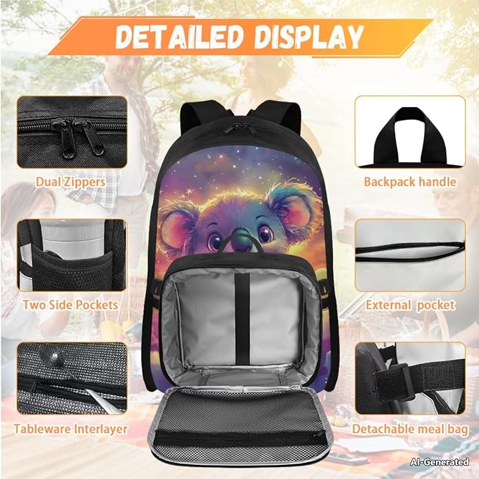 Doojoayie Kids School Backpack for Girls 5-7 7-8 Cute Bookbag with Lunch Box Koala Backpack for Girls Large Capacity School Bags Little Kids Favorite Daypack for Primary Grade Student