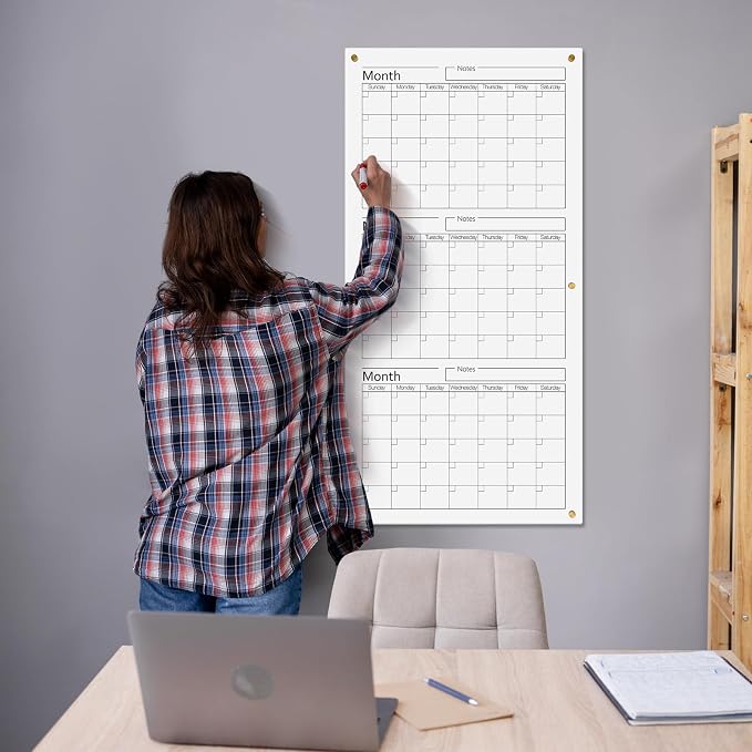 AmazingSpark Acrylic Whiteboard Calendar 3 Months Dry Erase Wall Calendar Board 36" x 18" Large Reusable Vertical Planner for Home School Office Bedroom Classroom Organization